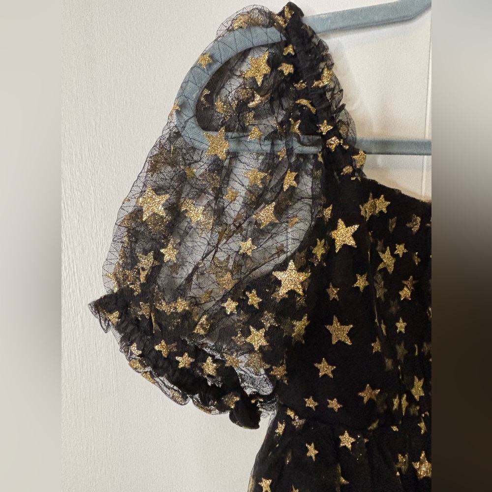 Unique Vintage Black Gold Star Mesh Babydoll Belle Dress M/6-8 NWT ✨ - Picture 3 of 14